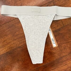 Gray Cotton Ribbed Thong
